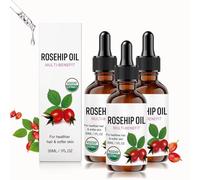 Huile de Rose Musquée,Rosehip Oil for Face & Softer Glowing Skin,Organic,Cold Pressed,Rosehip Seed Face Oil for Facial & Gua Sha Massage,pour les Visage Cheveux Hydrates Corps Peau,Nourrissante (3PC)