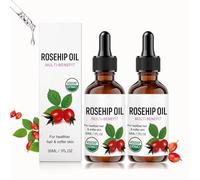 Huile de Rose Musquée,Rosehip Oil for Face & Softer Glowing Skin,Organic,Cold Pressed,Rosehip Seed Face Oil for Facial & Gua Sha Massage,pour les Visage Cheveux Hydrates Corps Peau,Nourrissante (2PC)