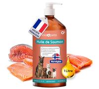 Huile de Saumon pour Chien et Chat 1 Litre - Saumon de NORVÈGE 100% Naturelle - Pressé à Froid - Riche en Omega 3+6+9 et Vitamine E | Pratique doseur (Rouge)