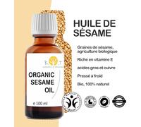 - Huile De Sésame Bio 100% Pure Pression À Froid Soin Peau & Cheveux Mas Ayurvédique Démaquillant Facial, 250 Ml