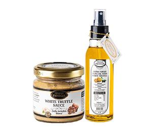 Huile d'olive extra vierge à la truffe blanche avec Tuber Magnatum Pico Spray 100 ml et Truffe blanche Tuber borchii Sauce Gourmet pour viande, pain grillé, risotto, sushi 170g