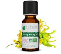 VOSHUILES - Huile Essentielle BIO d'Ylang Ylang III 10ml - 100% Pure et Naturelle - HEBBD et ECOCERT - Parfum Floral - Utilisation Alimentaire pour Boissons et Desserts