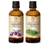 Huile Essentielle de Lavande - Huile Essentielle de Citronnelle 2x100ml - Lavandula Angustifolia - Cymbopogon Winterianus - Pure & Naturelle pour Sauna - Pour la Bonne Humeur - Aromathérapie