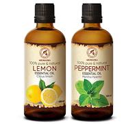 Huile essentielle de menthe poivrée et huile essentielle de citron - set 2 х 100 ml - Mentha Piperita - Citrus Limon - Huiles pures pour diffuseur, lampe et aromathérapie - Coffret cadeau