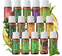 Huile essentielle naturelle Diffuseur d'aromathérapie - Jeu de 15 huiles 7 ml - Menthe, Lavande, Bergamote, Arbre à thé, Orange-clou de girofle-cannelle, Pin