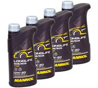 Huile Moteur 4 X 1 Litre Mannol Longue Vie 508 509 SAE 0W20 Api Sp Acea C5 VW