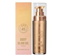 Huile pour le corps chatoyante avec SPF 45 Body Glow Oil Highlighter avec mica et huile de coco, bronzage léger pour bras, jambes, épaules, décolleté, maquillage d'été 30 ml