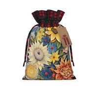 Huile sur toile de tournesol Sac cadeau de Noël - Sac à friandises en toile de jute pour tous vos cadeaux de Noël et vos besoins en bagage à main