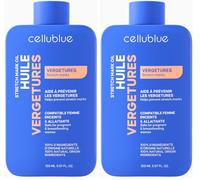Huile Vergetures Cellublue - 5 huiles 100% naturelles - Idéale grossesse et variations de poids - Anti-vergetures, Cicatrices, Peau Sèche - Hydrate et Préserve l’Élasticité de la Peau (Lot de 2)