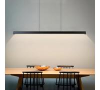 Huilefu Lampe pendante moderne LED noire linéaire, éclairage suspendu dimmable avec télécommande 3000K-6000K, lustre réglable en hauteur pour salle à manger, cuisine, salon, chambre à coucher (60cm)