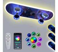 Huilefu Plafonnier Chambre d'enfants Garçon, Lumière de Plafond LED pour Enfants au look skateboard, Dimmable avec télécommande et contrôle APP, changement de couleur RVB, 32 Watt, 60 x 20 x 12 cm
