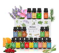Huiles Essentielles 18 x 10 ml, Pour Diffuseur Arbre à thé Lavande Eucalyptus Encens Citronnelle Romarin Orange Menthe Citron Bergamote Ylang-ylang Camomille Rose Sauge etc.