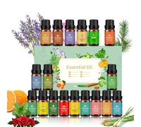 Huiles Essentielles 18 x 10 ml, Pour Diffuseur Arbre à thé Lavande Eucalyptus Encens Citronnelle Romarin Orange Menthe Citron Bergamote Ylang-ylang Camomille Rose Sauge etc.