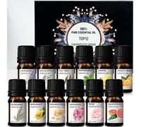 Huiles Essentielles - Kit D'huiles 100% Pures - Ensemble-Cadeau Des 12 Meilleures Huiles D'aromathérapie - Pack De 12, 10ml (Eucalyptus, Lavande, Herbe De Citron, Orange, Menthe Poivrée, Arbre À Thé)