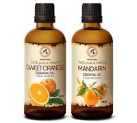 Huiles Essentielles Set 2x100ml - Huile d'Orange - Huile de Mandarine - Huiles d'agrumes pour Diffuseur - Huile Essentielle Agrume - Huiles pour Savon et Bougie - Aromathérapie - Relaxation