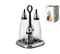 Huilier En Verre 4 Pièces Avec Support Et Bouchon Chromé Crazystock Sélection