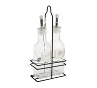 Huilier et vinaigrier en verre avec support