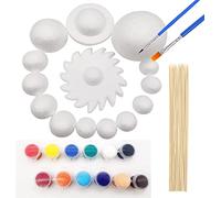 Huimai Kit de modèle de système Solaire pour Enfants Comprend 14 pièces Mixtes de Grandes Boules en Mousse, 12 bâtons en Bambou, 12 pigments de Couleur, pour Votre Propre système Solaire