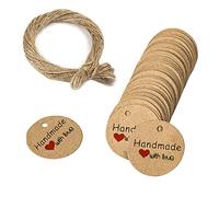 HUIMALL Lot de 150 étiquettes en papier kraft faites à la main avec des étiquettes d'amour rondes pour les noms et les étiquettes de cadeau marron