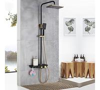 HUIMOZ Ensemble de Robinet de Douche Noir doré, pommeau de Douche Effet Pluie avec douchette à Main 3 Voies, système de Douche thermostatique avec étagère de Rangement, mitigeur