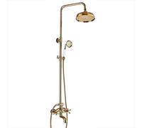 HUIMOZ Système de Douche de Luxe, mitigeur Pluie, Ensemble de Douche doré, Robinet de Douche Mural en Laiton avec Douche de tête de 20 cm et douchette à Main, Barre de Douche r