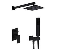 HUIMOZ Système de Douche Mural Noir, Ensemble de Douche à Effet Pluie de Luxe avec pommeau de Douche carré en Laiton de 20 à 30 cm et douchette à Main, Valve en céramique, pour