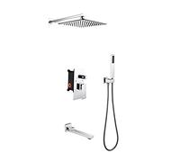 HUIMOZ Système de Douche, pommeau de Douche à Effet Pluie de 10 Pouces avec Ensemble combiné à Main, Ensemble de Robinet de Douche Mural Complet avec Valve en Laiton et Bec de b