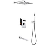 HUIMOZ Système de Douche, pommeau de Douche à Effet Pluie de 10 Pouces avec Ensemble combiné à Main, Robinet de Douche Mural Complet avec Valve en Laiton et Bec de Baignoire, no