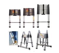 Huini Échelle télescopique pliable 3,8m (1,9m+1,9m) Type A & Droite en acier inoxydable antidérapante - Échelle polyvalente extensible - Portabilité - Charge maximale : 150 kg