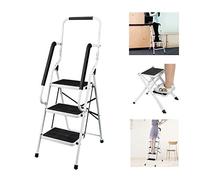 Huini Marchepied escabeau 3 marches avec main courante en acier Escabeau pliable pour la maison et le bureau Charge max. 150 kg