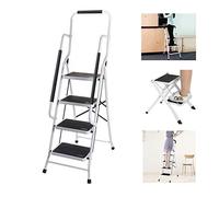 Huini Marchepied pliable 4 marches en acier avec main courante Pour la maison, la cuisine, le bureau