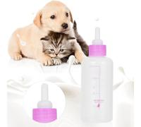 HUIOP 6 Pièces 60 ML Biberon pour Animaux de Compagnie pour Chiot Chaton, Kit d'allaitement au Lait en Silicone Non Toxique avec 4 Tétines, Brosse de Nettoyage (Rose)
