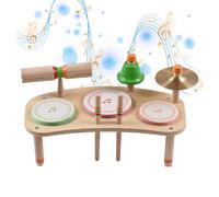 HUIOP Batterie de bureau 7 en 1 Kit de batterie amovible portable Instrument de percussion en bois naturel doux sans bavures pour cadeau d'anniversaire de Noël Kit musical en bois, batterie