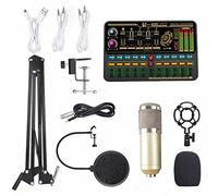 HUIOP Carte son multifonctionnelle Live SK500 et kit de microphone à suspension BM800 Enregistrement de diffusion Ensemble de microphone à condensateur Changeur de voix intelligent Mélangeur audio pou