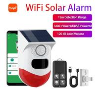 HUIOP Détecteur de mouvement infrarouge sans fil avec énergie solaire WiFi, sirène stroboscopique, alarme de 120 dB, capteur PIR étanche, capteur de mouvement infrarouge