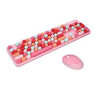 HUIOP Ensemble clavier et souris Sweet Keyboard Mouse Combo couleur 2,4 G Clavier sans fil Mouse Set couvercle de touche de suspension circulaire pour PC Laptop Pink