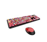 HUIOP Ensemble clavier et souris Sweet Keyboard Mouse Combo couleur mélangée 2,4 G Clavier sans fil Mouse Set couvercle de touche de suspension circulaire pour PC Laptop Black