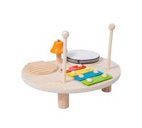 HUIOP Ensemble de batterie 4 en 1, instrument de percussion musical en bois, table de frappe multifonctionnelle, xylophone, cloche de grattoir, cloche de tambour avec 2 tiges de frappe, ensemble de ry