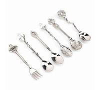 HUIOP Ensemble de Cuillères à café Rétro de Style Cour Européenne, Couverts avec des Motifs Exquis pour la Maison, le Bar et le Magasin thé au Lait (Argent (poignée couronne))