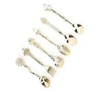 HUIOP Ensemble de Cuillères à café Rétro de Style Cour Européenne, Couverts avec des Motifs Exquis pour la Maison, le Bar et le Magasin thé au Lait (Or (poignée fourchette à nœud bon augure))