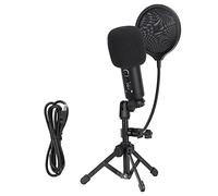 HUIOP Ensemble de Microphones à Condensateur avec Trépied Réglable pour équipement D'enregistrement USB Transparent en Alliage D'aluminium Noir 1 unité