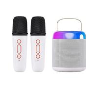 HUIOP Ensemble microphone portable et boîte de son - Mini machine de karaoké - Haut-parleur BT avec 2 microphones pour la maison et l'extérieur - Haut-parleur sans fil rechargeable - Microphone