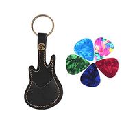 HUIOP Guitar Picks Holder Case Bag Guitar Shape avec porte-clés 5 pcs Celluloid Guitar Picks Instruments à cordes Accessoires Sac de sélection, noir, Moderne