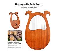 HUIOP Harpe Lyre à 16 cordes, Instrument à cordes en bois massif avec motif d'élan, réglage des cordes de marteau, pics en tissu de nettoyage pour débutants