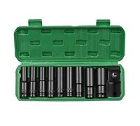HUIOP Jeu de clés à douille à percussion hexagonales avec raccord de 1/2 pouce, dimensions métriques de 10 pièces avec boussole profonde de 10 à 22 mm et adaptateur de 3/8 pouce, matériau CR-V avec