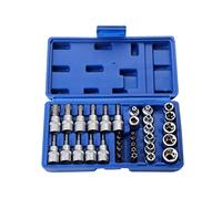 HUIOP Jeu de forets pour douilles E-Torx 34 pièces, embouts E-Torx mâles et femelles de 3/8", 5/16", kit d'entraînement avec boîte de rangement
