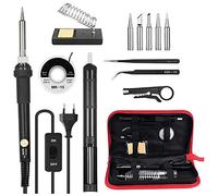 HUIOP Kit de fer à souder 13 en 1 60 W, fer à souder à température réglable avec interrupteur marche/arrêt 5 pointes de soudure Suceur de soudure Mèche à dessouder Pinces statiques S