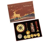 HUIOP Kit de scellement de cire, kit de sceaux de cire avec 6 tampons et bouteille de perles de cire Cuillère/bougie/chauffe-cire pour Noël Enveloppes vintage Lettres DIY