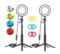 HUIOP Lot de 2 lampes vidéo LED USB de bureau avec 2 anneaux lumineux LED réglables de 6 pouces 5600 K + 2 trépieds extensibles + 2 têtes de boule flexibles + 6 filtres