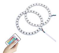 HUIOP Lumière LED Angel Eyes pour Voiture,DC12V 10W 2 × 80 MM RVB Multicolore LED Angel Eyes Ring Halo SMD5050 avec télécommande réglable luminosité Dimmable 16 Couleurs changeant Flash/Strobe /